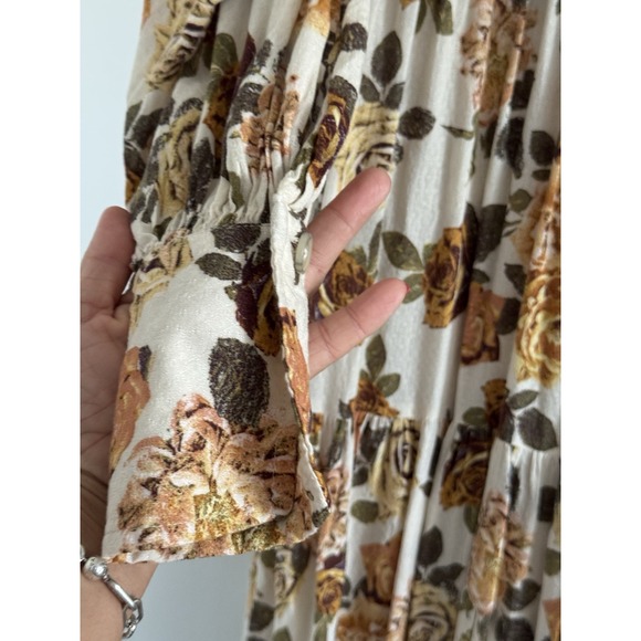 Free People Dress Rows of Roses Long Sleeve Boho Maxi Dress Women's Oversized - Picture 6 of 13